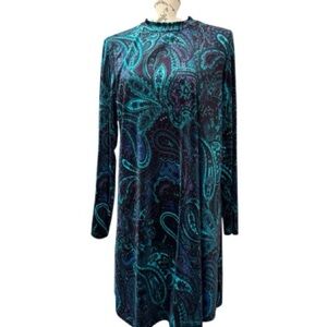 TIANA B shift dress, crushed velvet size 12, long sleeves, knee length